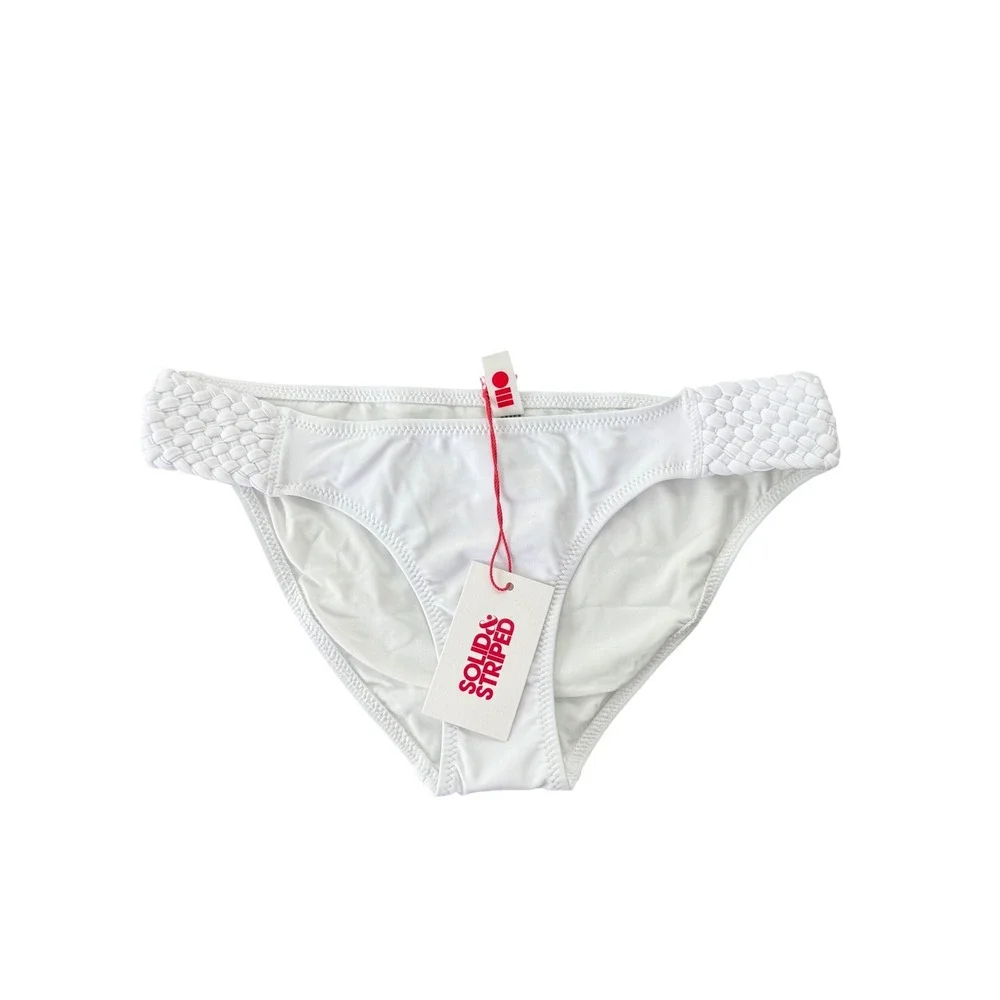 Solid & Striped The Braided Elle Bikini Bottom White Low Rise Medium‎ NWT